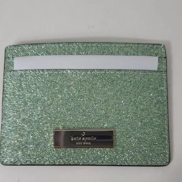 Kate Spade Kenzie Glitter Cardholder Seawater Green New in Box - Picture 2 of 7